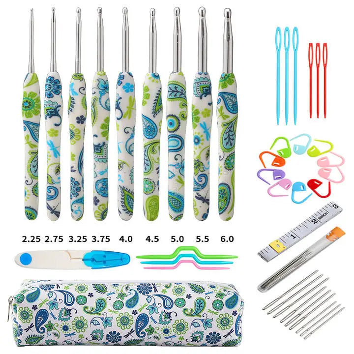 Crochet Hooks, Floral Print Soft Grips for Beginners & Handmade Yarn Crafts