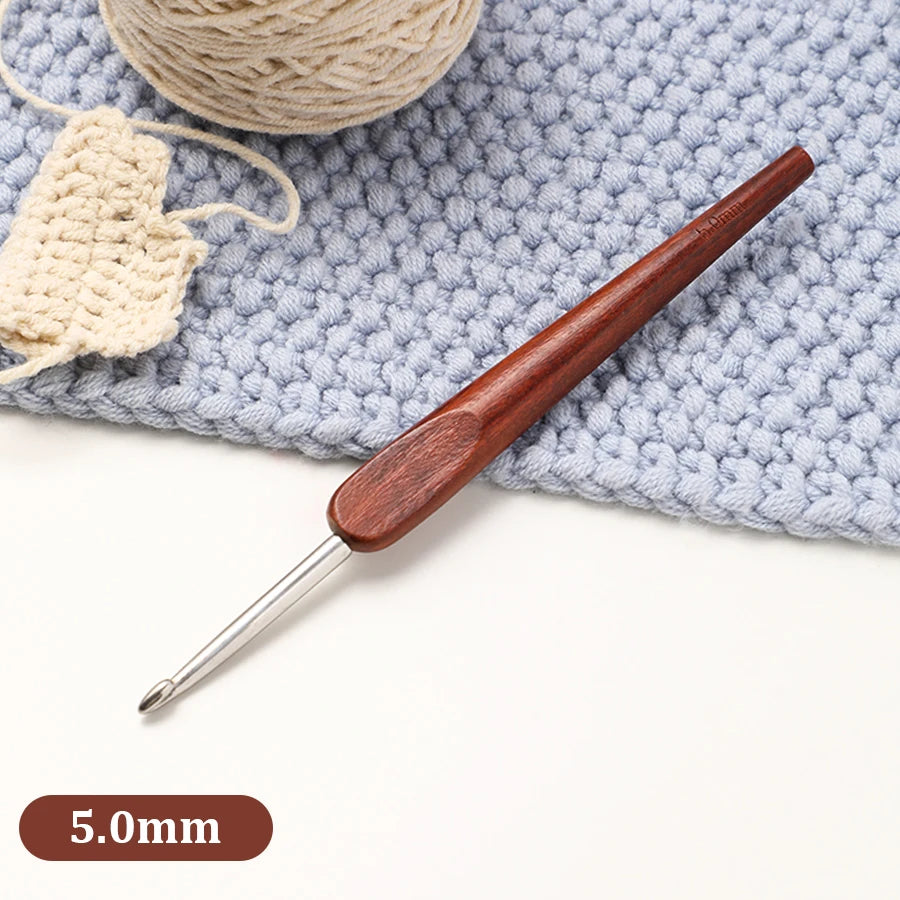 Crochet Hook, Polished Wooden Handle for Handmade Yarn & Needlework Crafts
