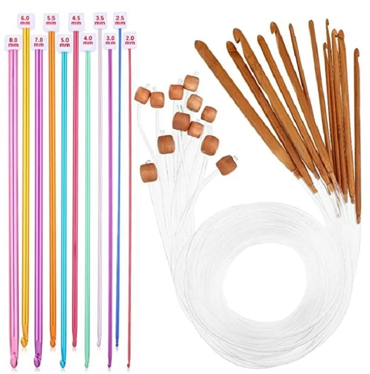 Crochet Hooks, Tunisian Set with Connecting Cable for Handmade Yarn Crafts