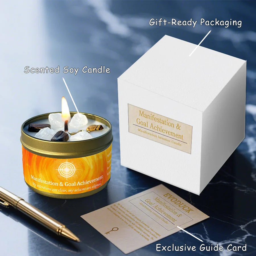 Cinnamon Sandalwood Crystal Scented Candle Manifestation Goal Achievement Aromatherapy Candle Meditation Room Decor Gift 3oz Tin