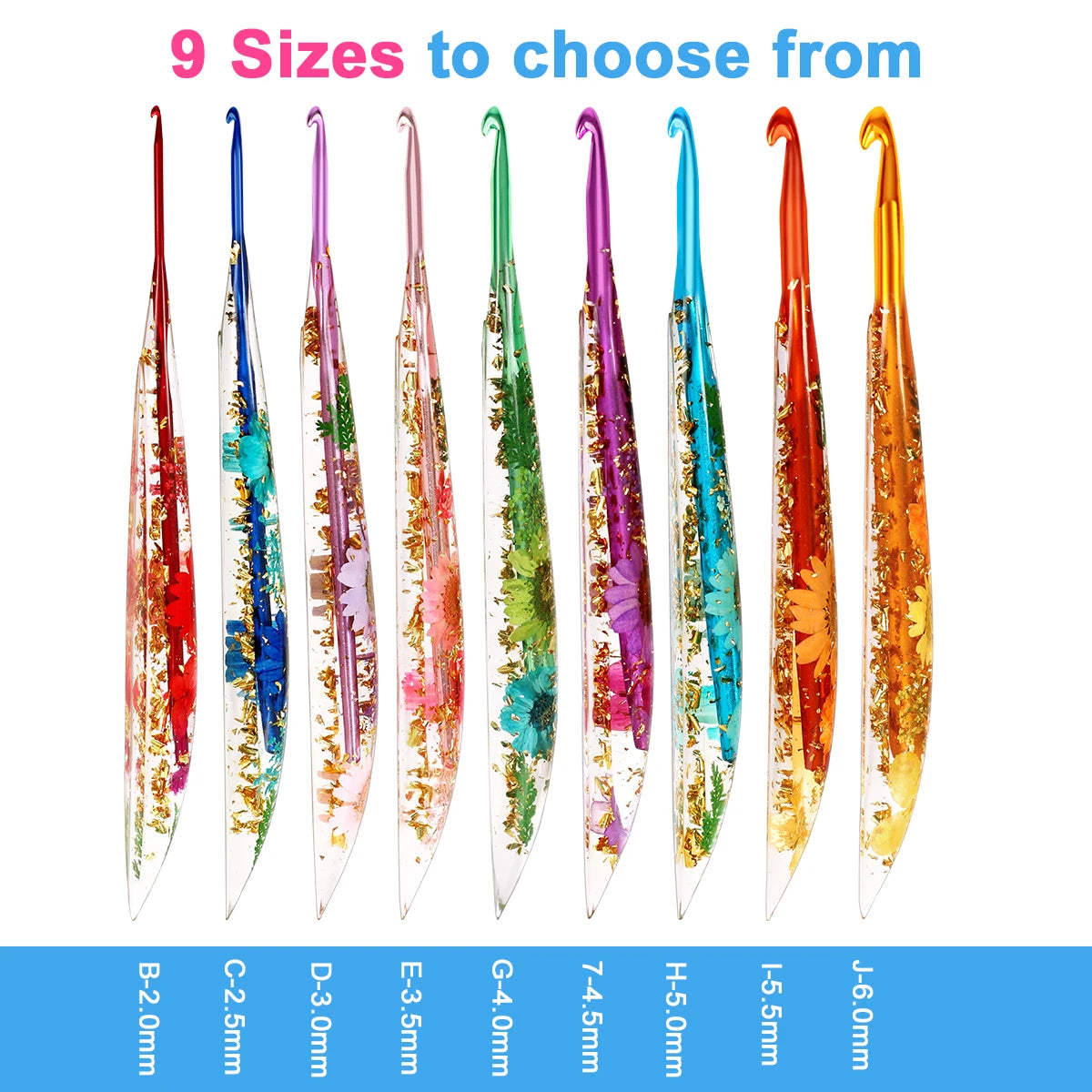 Crochet Hooks, Floral Resin Handles for Handmade Needlecraft Projects
