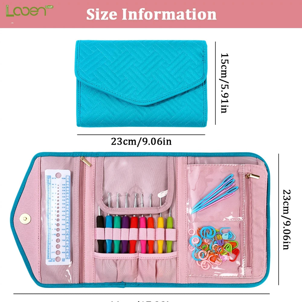 Crochet Tool Set, Lake Blue Storage Bag for Handmade Needlecraft Projects