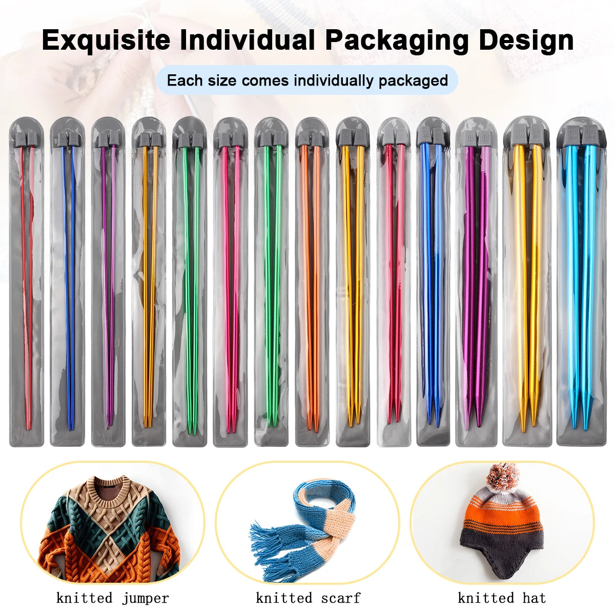 Knitting Needles, Colored Aluminum Single-Pointed Set for Sweaters & Scarves