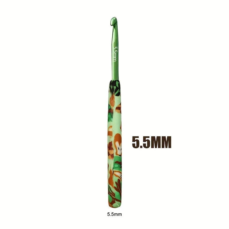 Crochet Hook, Animal Pattern Polymer Clay Handle for Handmade Yarn Crafts