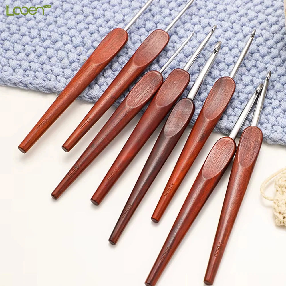 Crochet Hook, Polished Wooden Handle for Handmade Yarn & Needlework Crafts