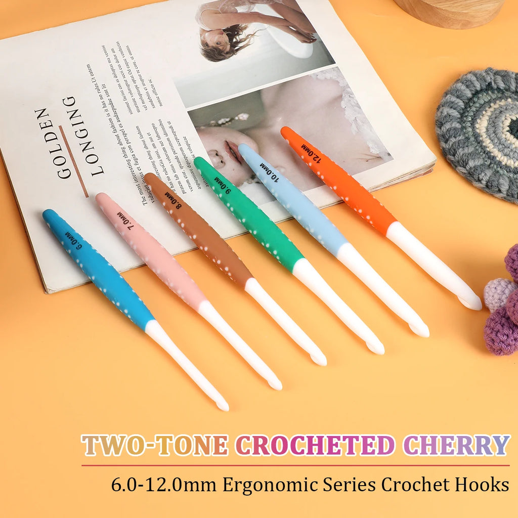 Crochet Hooks, Cherry Pattern Soft Handles for Handmade Yarn Projects