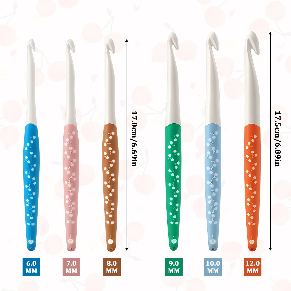 Crochet Hooks, Cherry Pattern Soft Handles for Handmade Yarn Projects