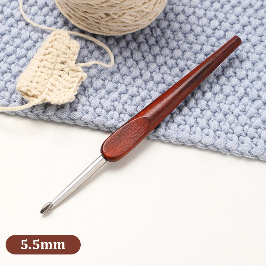 Crochet Hook, Polished Wooden Handle for Handmade Yarn & Needlework Crafts