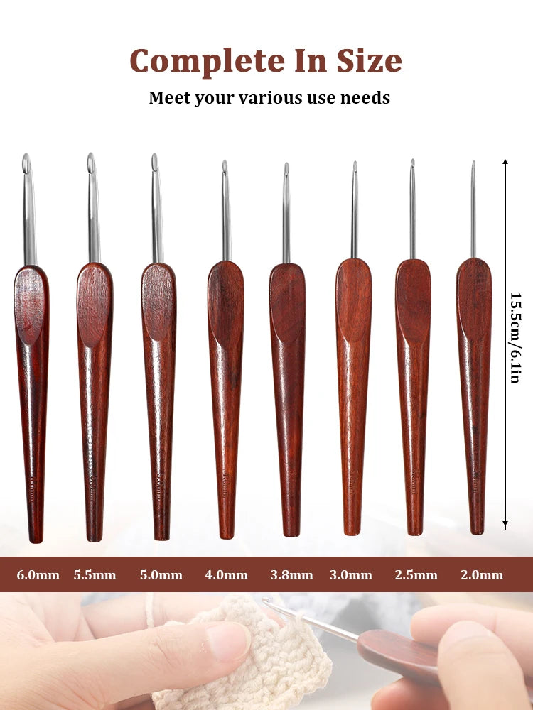 Crochet Hook, Polished Wooden Handle for Handmade Yarn & Needlework Crafts