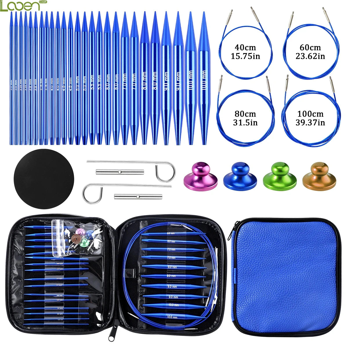 Knitting Needles, Interchangeable Circular Set with Blue Storage Bag