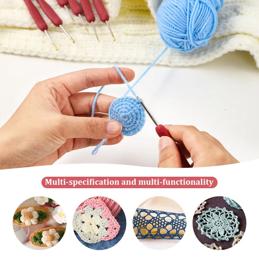 Crochet Hooks, Fine Lace Set with Red Handles & Gold-Colored Tips