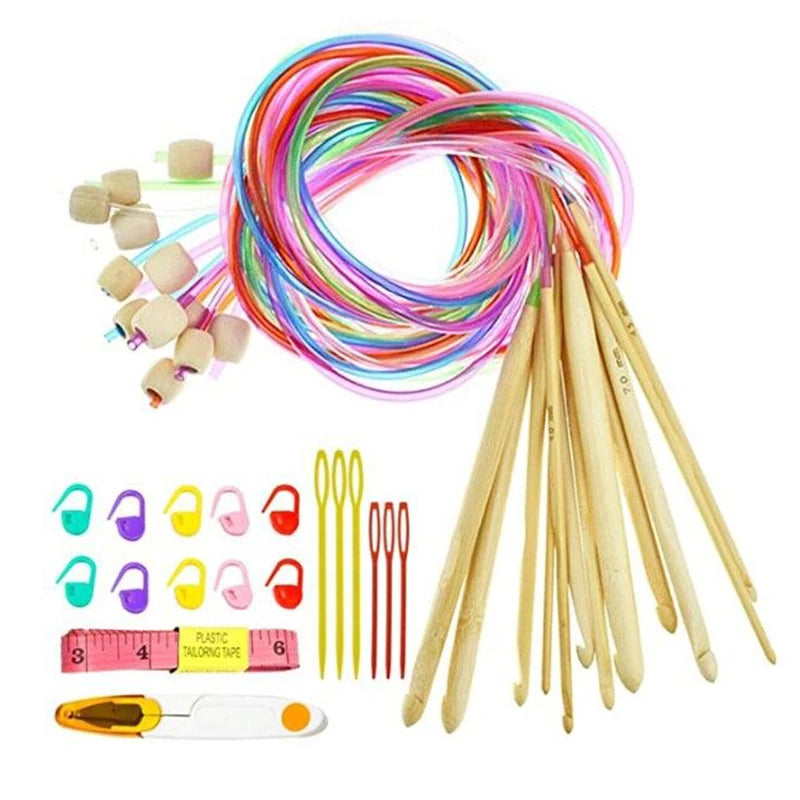 Crochet Hooks, Tunisian Set with Connecting Cable for Handmade Yarn Crafts
