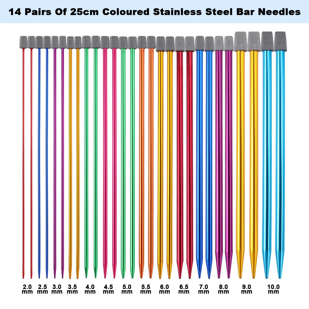 Knitting Needles, Colored Aluminum Single-Pointed Set for Sweaters & Scarves