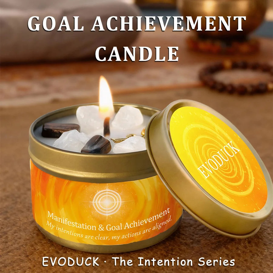 Cinnamon Sandalwood Crystal Scented Candle Manifestation Goal Achievement Aromatherapy Candle Meditation Room Decor Gift 3oz Tin