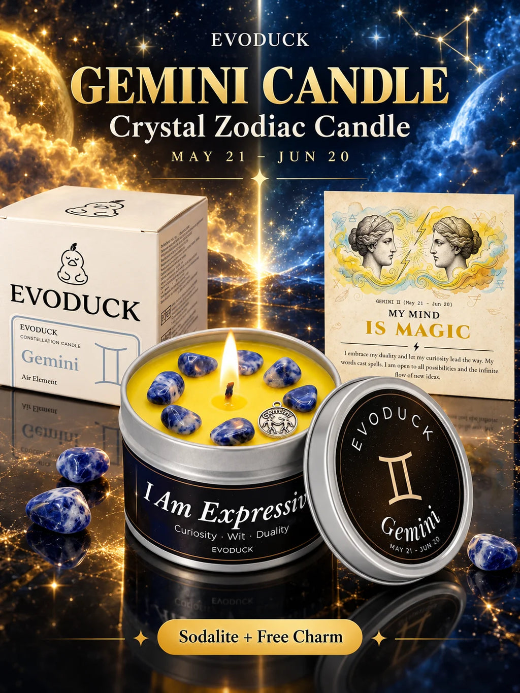 Gemini Constellation Scented Candle, Lemon Basil, Astrology Aromatherapy Candle in Tin, Home Fragrance Decor Birthday Gift, 3oz