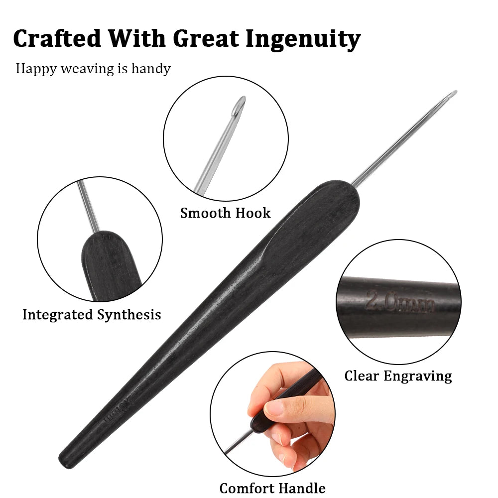 Crochet Hook, Wooden Handle & Aluminum Tip for Handmade Sweaters & Crafts