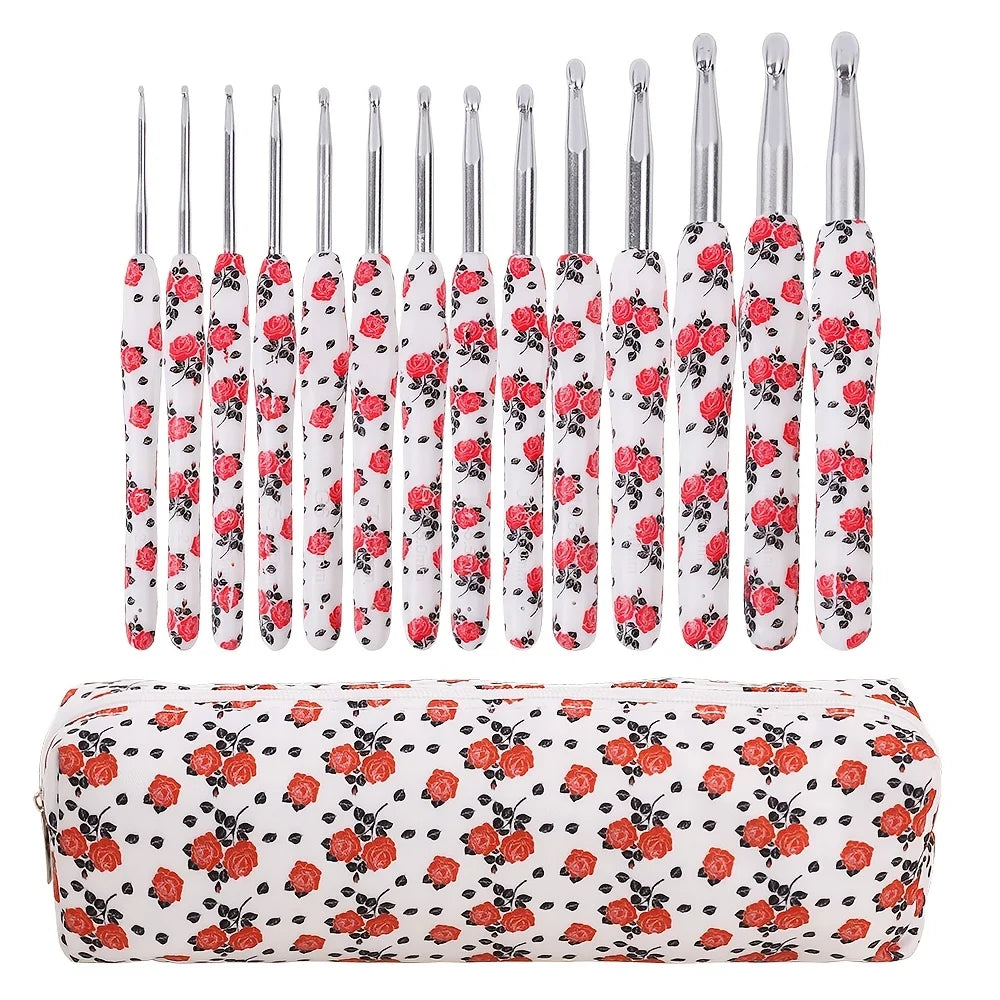 Crochet Hook, Rose Handle with Rubber Grip for Handmade Yarn Projects