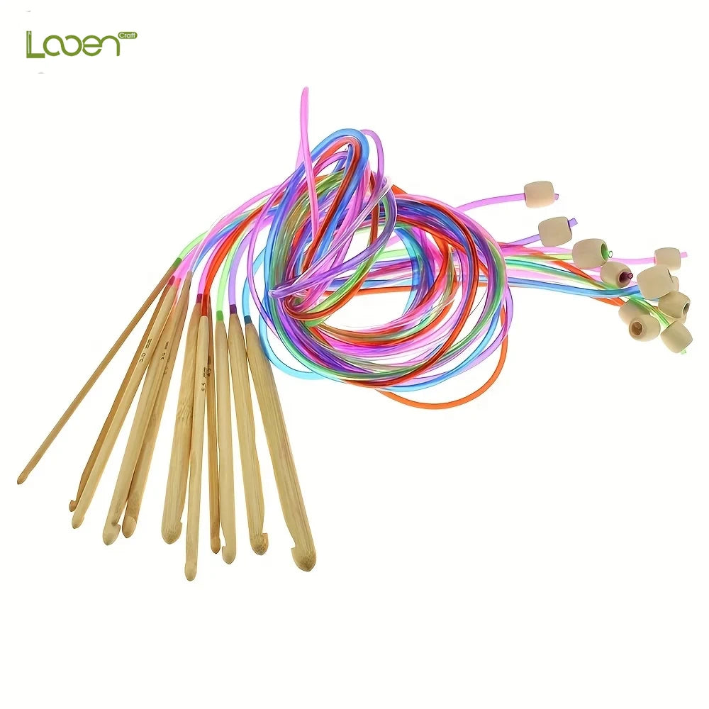 Crochet Hooks, Tunisian Set with Connecting Cable for Handmade Yarn Crafts