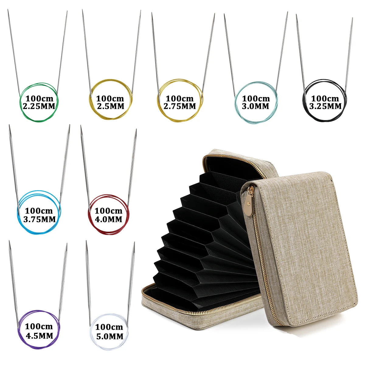 Knitting Needles, Stainless Steel Circular Set with Portable Storage Bag