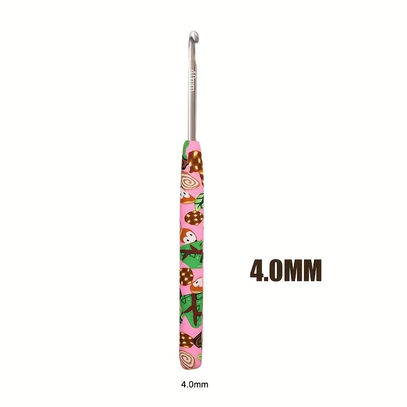 Crochet Hook, Animal Pattern Polymer Clay Handle for Handmade Yarn Crafts