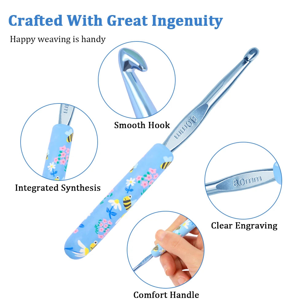 Crochet Hook, Bee Print Handle for Beginners & Handmade Yarn Projects