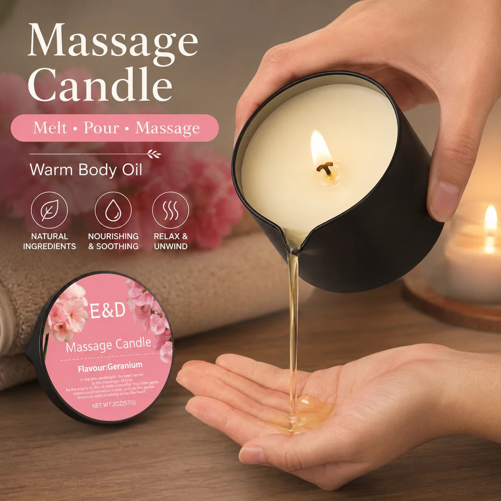 Geranium Massage Oil Candle 2oz, Body Massage Candle Melts Into Warm Body Oil, Moisturizing Aromatherapy Home Spa Gift For Her