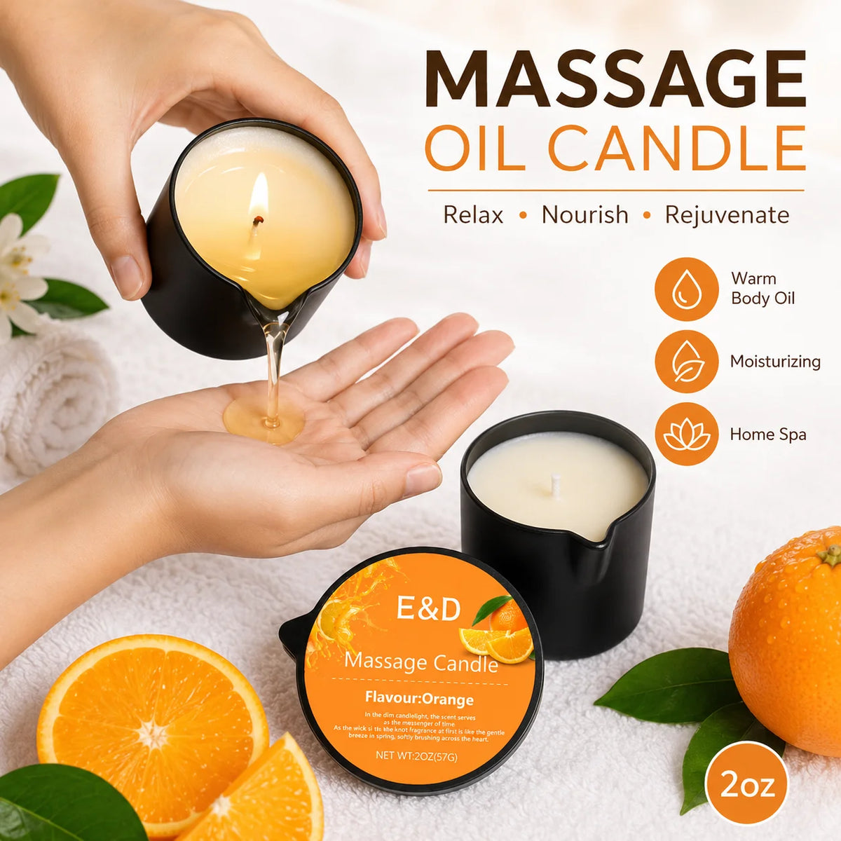 Massage Candles EVODUCK Orange Jasmine Geranium Floral Citrus Fragrances
