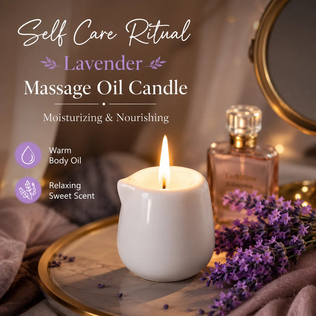 Ceramic Massage Oil Candle Lavender Soothing Floral Scented Low Melt Body Massage Candle Warm Oil Skin Nourishing Home Spa Gift