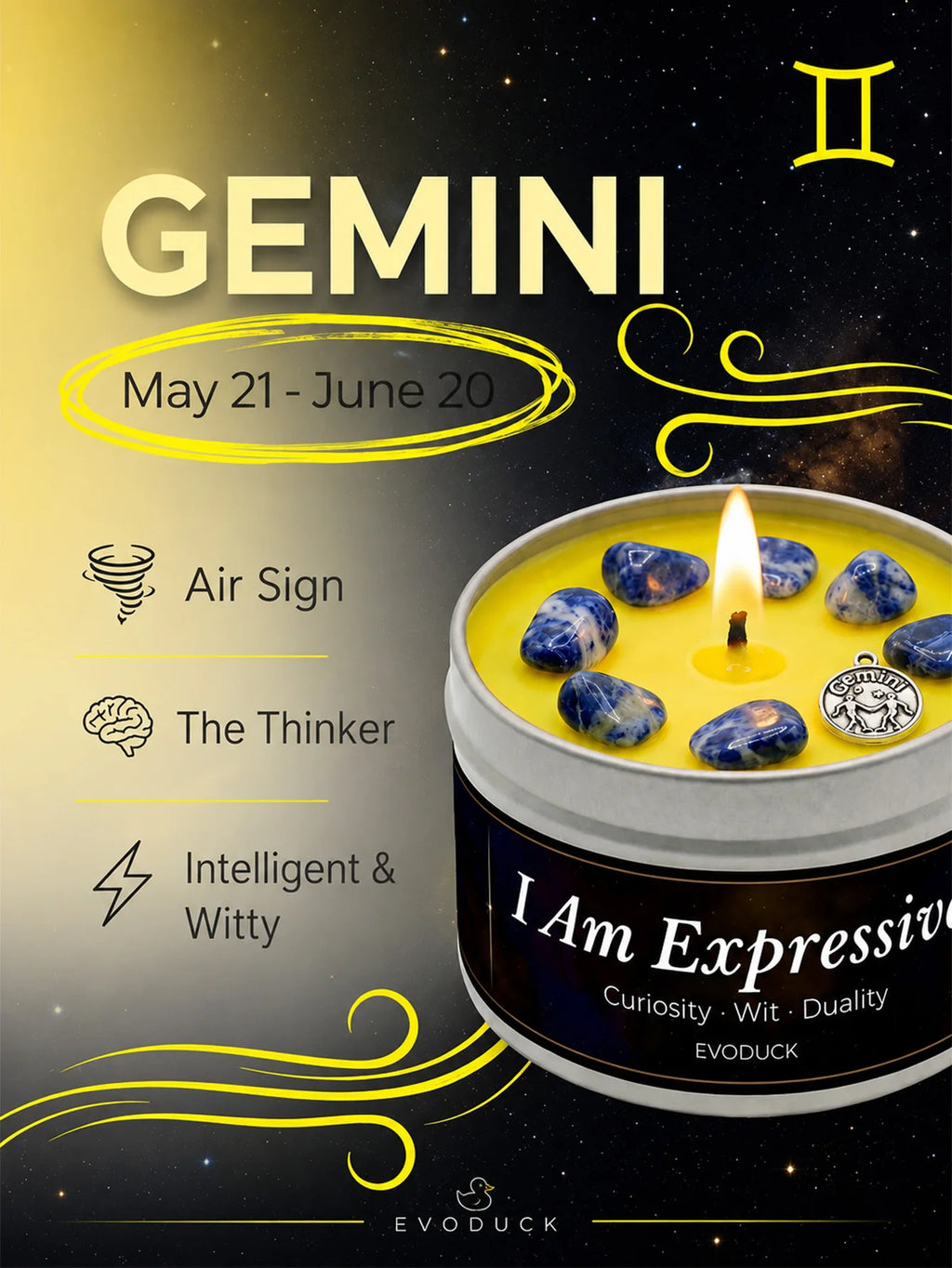 Gemini Constellation Scented Candle, Lemon Basil, Astrology Aromatherapy Candle in Tin, Home Fragrance Decor Birthday Gift, 3oz