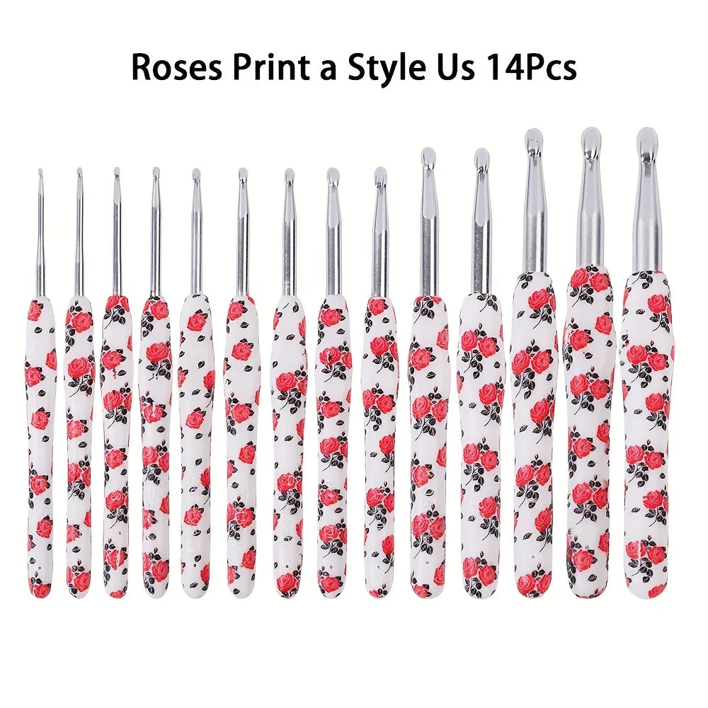 Crochet Hook, Rose Handle with Rubber Grip for Handmade Yarn Projects