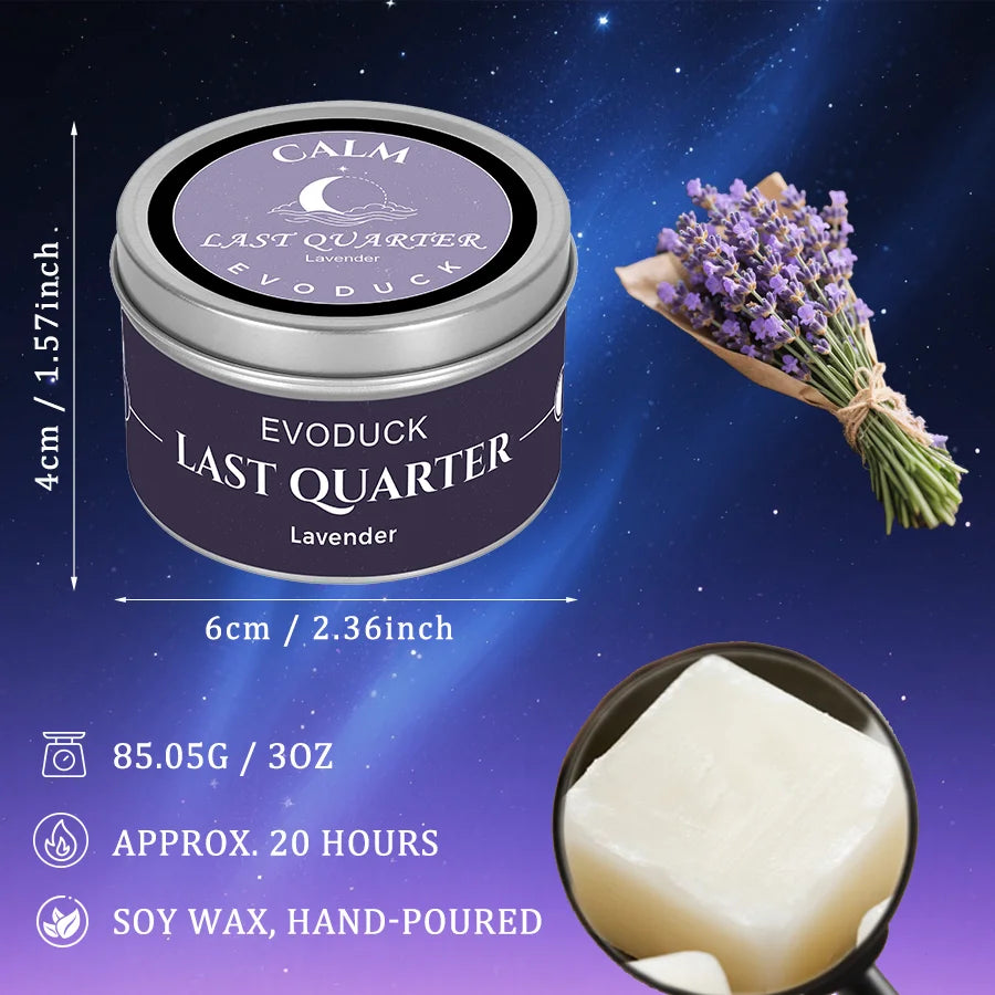 Waning Moon Scented Candle Soy Wax Lavender Scented Candles Silver Tin with Purple Crystal Chips Bestfriend Gifts Gift for Woman