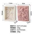 Rectangular large-wing fairy and rose relief mold with pink casting example and separate measurement labels