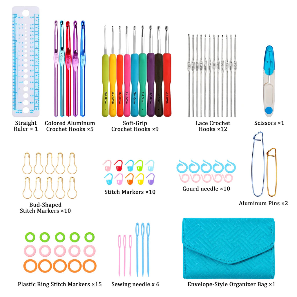 Crochet Tool Set, Lake Blue Storage Bag for Handmade Needlecraft Projects