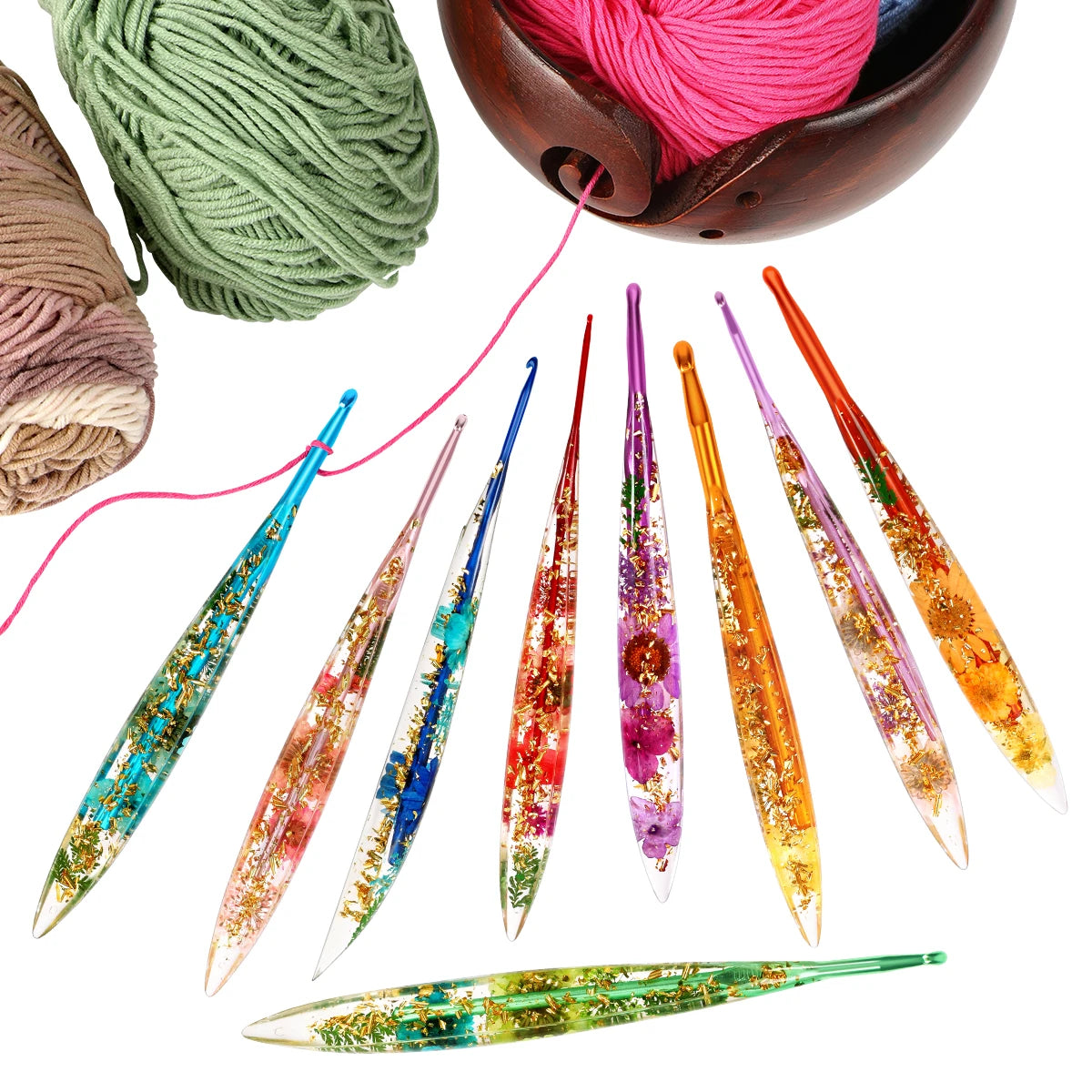 Crochet Hooks, Floral Resin Handles for Handmade Needlecraft Projects
