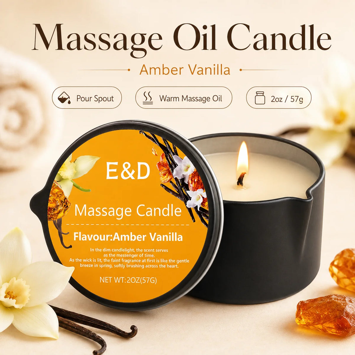 1PC Massage Oil Candles，Luxury Aromatherapy Candles，for Stress Relief and Skin Moisturizing，SM Product Scented Candle Body Oil