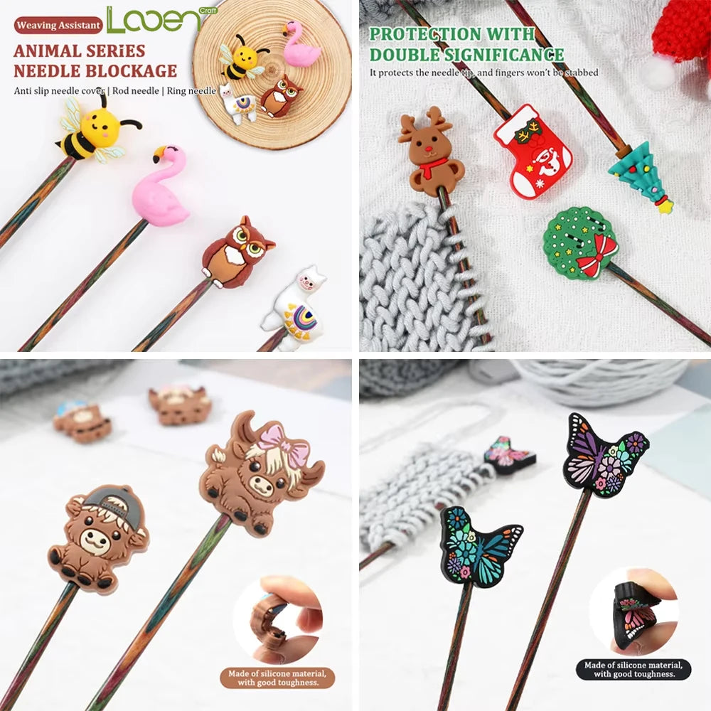 Knitting Needle Stoppers, Butterfly & Animal Tip Caps for Yarn Crafts