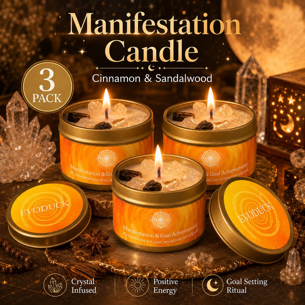 Cinnamon Sandalwood Crystal Scented Candle Manifestation Goal Achievement Aromatherapy Candle Meditation Room Decor Gift 3oz Tin