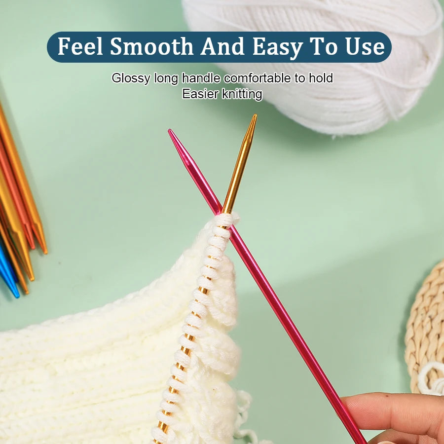 Knitting Needles, Colored Aluminum Single-Pointed Set for Sweaters & Scarves