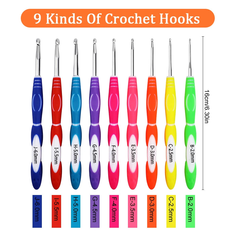 Crochet Hooks, Aluminum with Soft TPR Handles for Sweaters & Scarves
