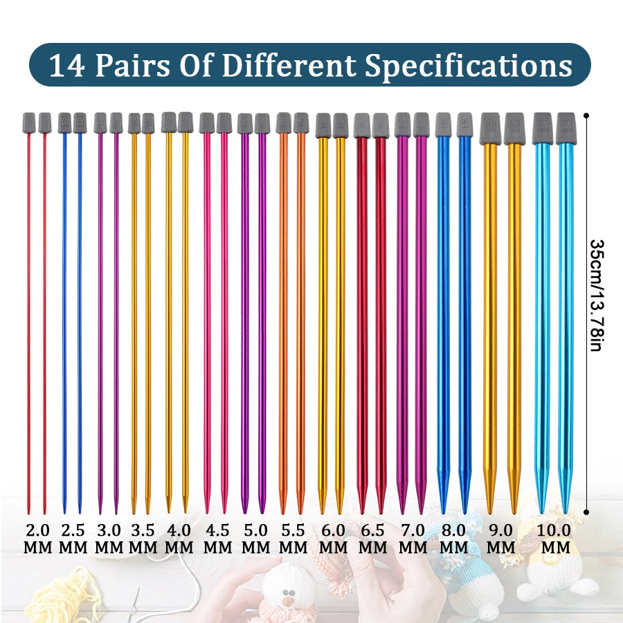 Knitting Needles, Colored Aluminum Single-Pointed Set for Sweaters & Scarves