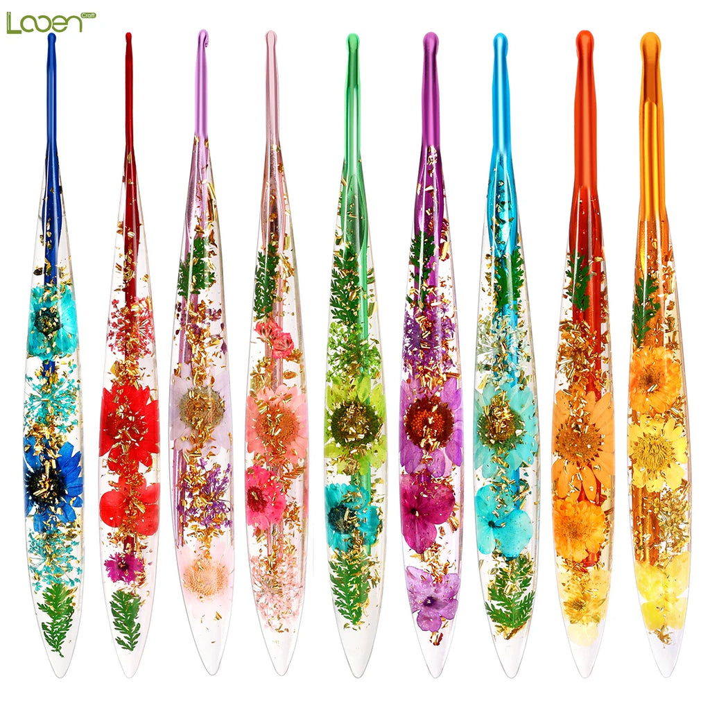 Crochet Hooks, Floral Resin Handles for Handmade Needlecraft Projects