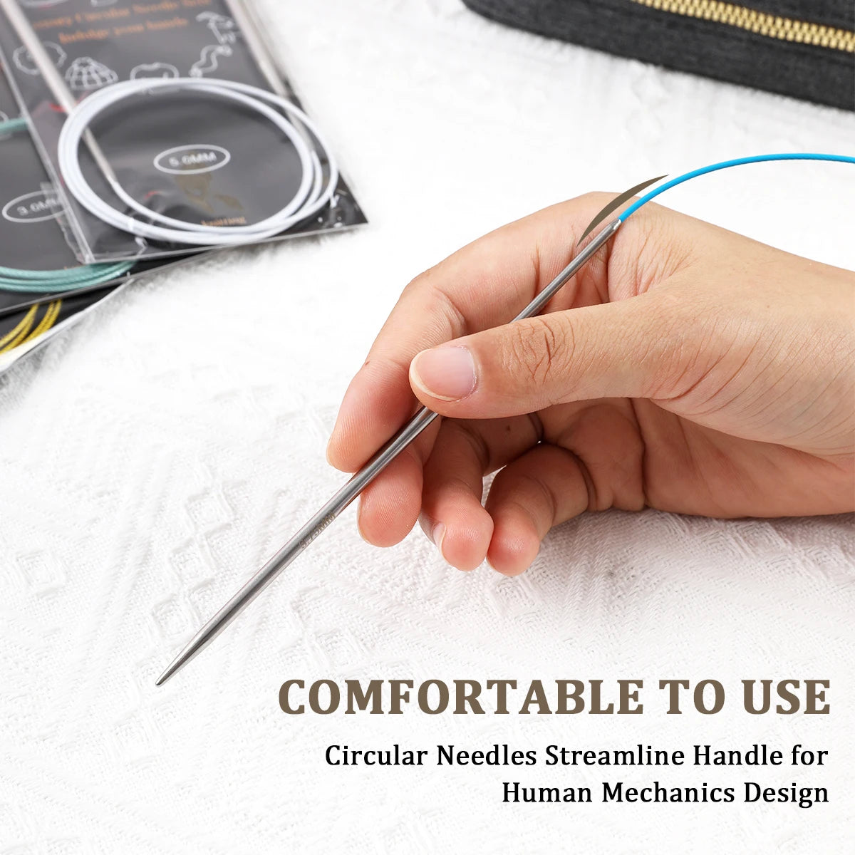 Knitting Needles, Stainless Steel Circular Set with Portable Storage Bag