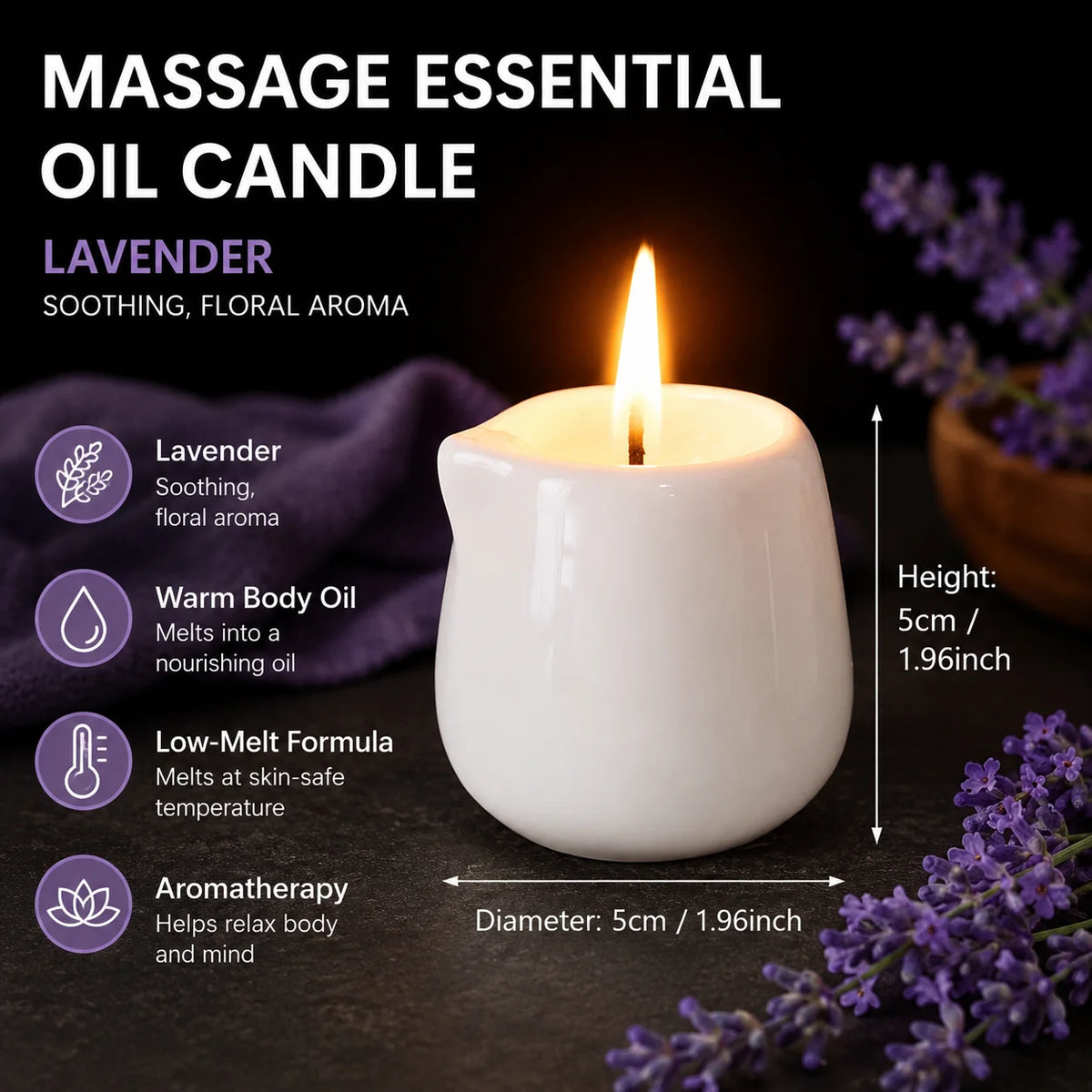 Ceramic Massage Oil Candle Lavender Soothing Floral Scented Low Melt Body Massage Candle Warm Oil Skin Nourishing Home Spa Gift