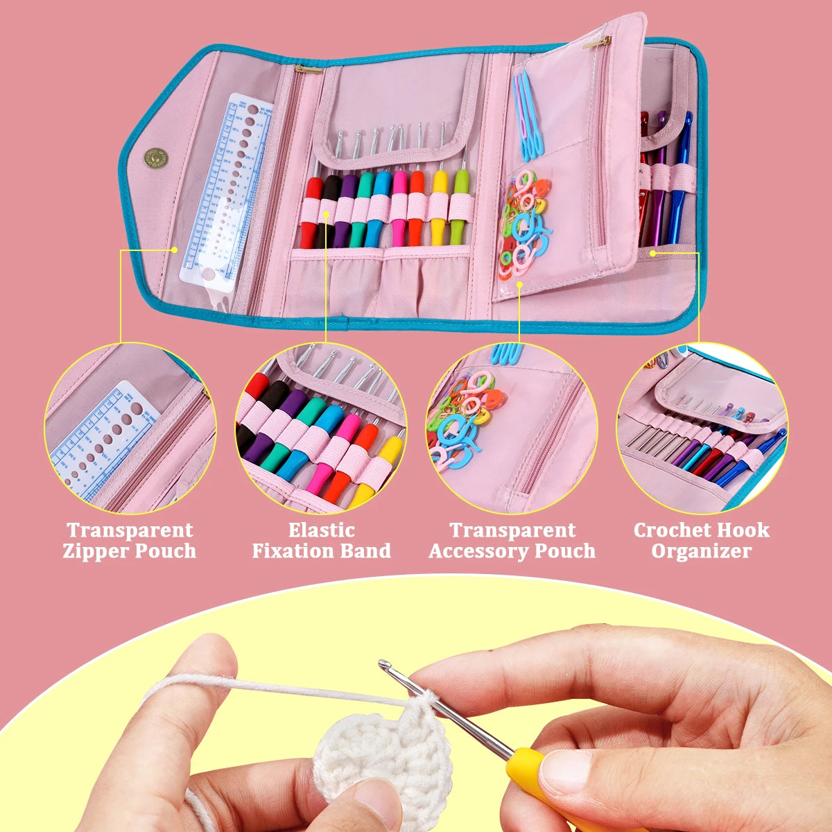Crochet Tool Set, Lake Blue Storage Bag for Handmade Needlecraft Projects