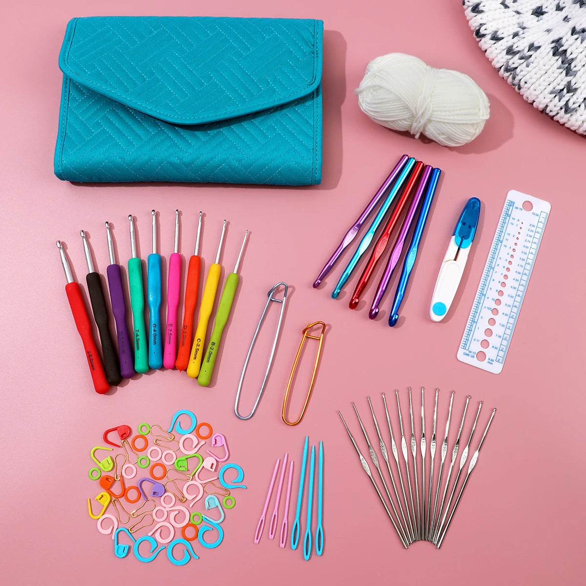 Crochet Tool Set, Lake Blue Storage Bag for Handmade Needlecraft Projects