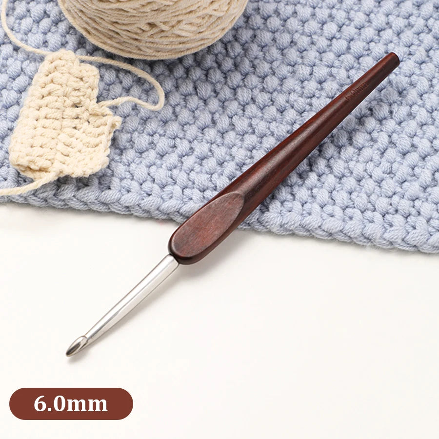 Crochet Hook, Polished Wooden Handle for Handmade Yarn & Needlework Crafts