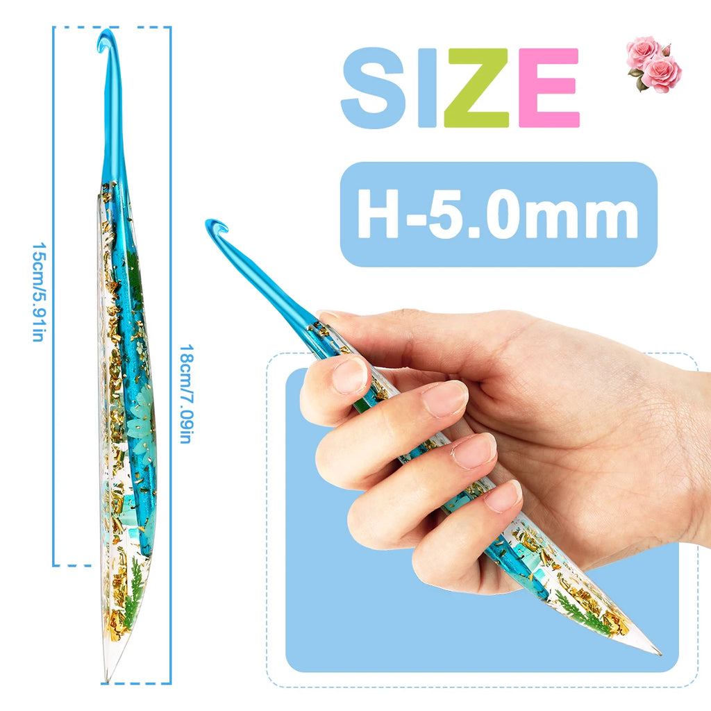 Crochet Hooks, Floral Resin Handles for Handmade Needlecraft Projects