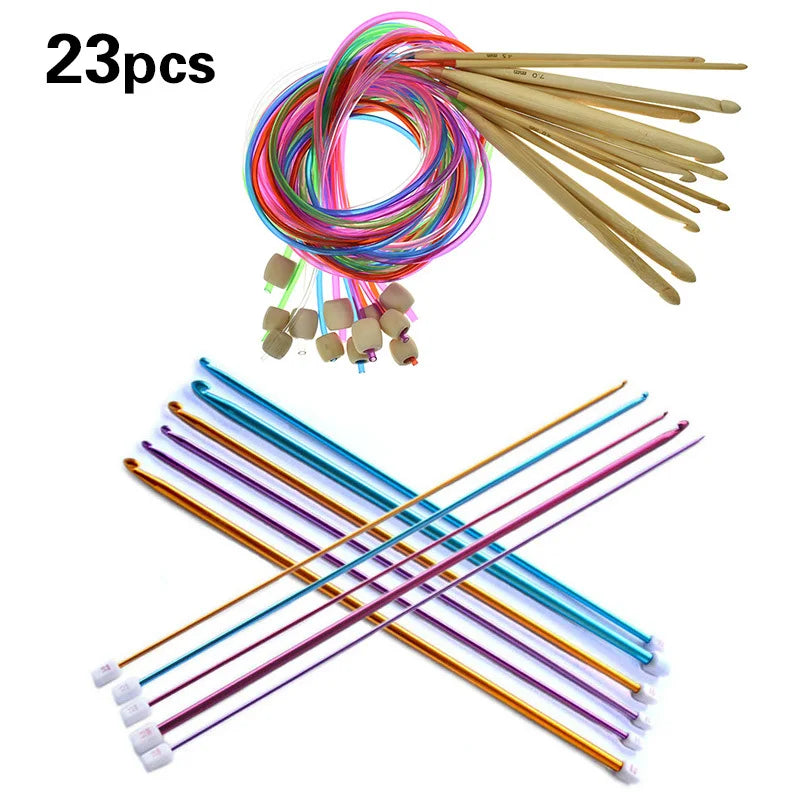 Crochet Hooks, Tunisian Set with Connecting Cable for Handmade Yarn Crafts