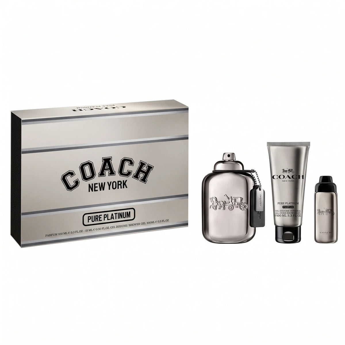 Coach Pure Platinum 3 Pcs Set For Men: 3.3 Parfum Spray + 0.5 Parfum Spray +...