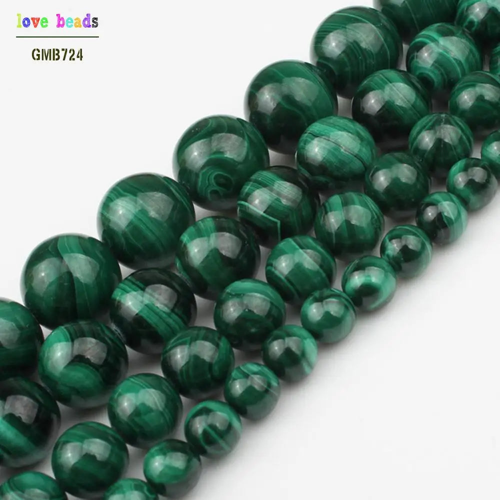 Stone Beads Round Green Malachite-Style for DIY Jewelry Making Bracelet Supplies